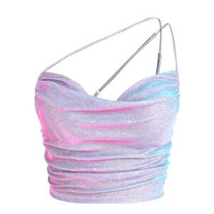 NWT Cider Iridescent Glitter Cowl Neck Cropped Tank Top